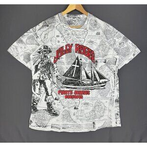 Vintage 90s Jolly Roger Pirate Cruises Barbados All Over Print Promo Art Shirt